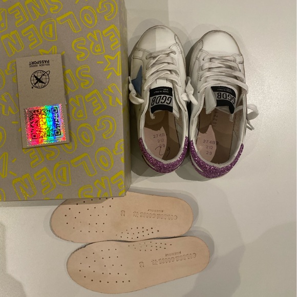Golden Goose Kids Superstar Sneaker White Leather/Blue/Purple Glitter sz 29 NIB - Picture 5 of 8